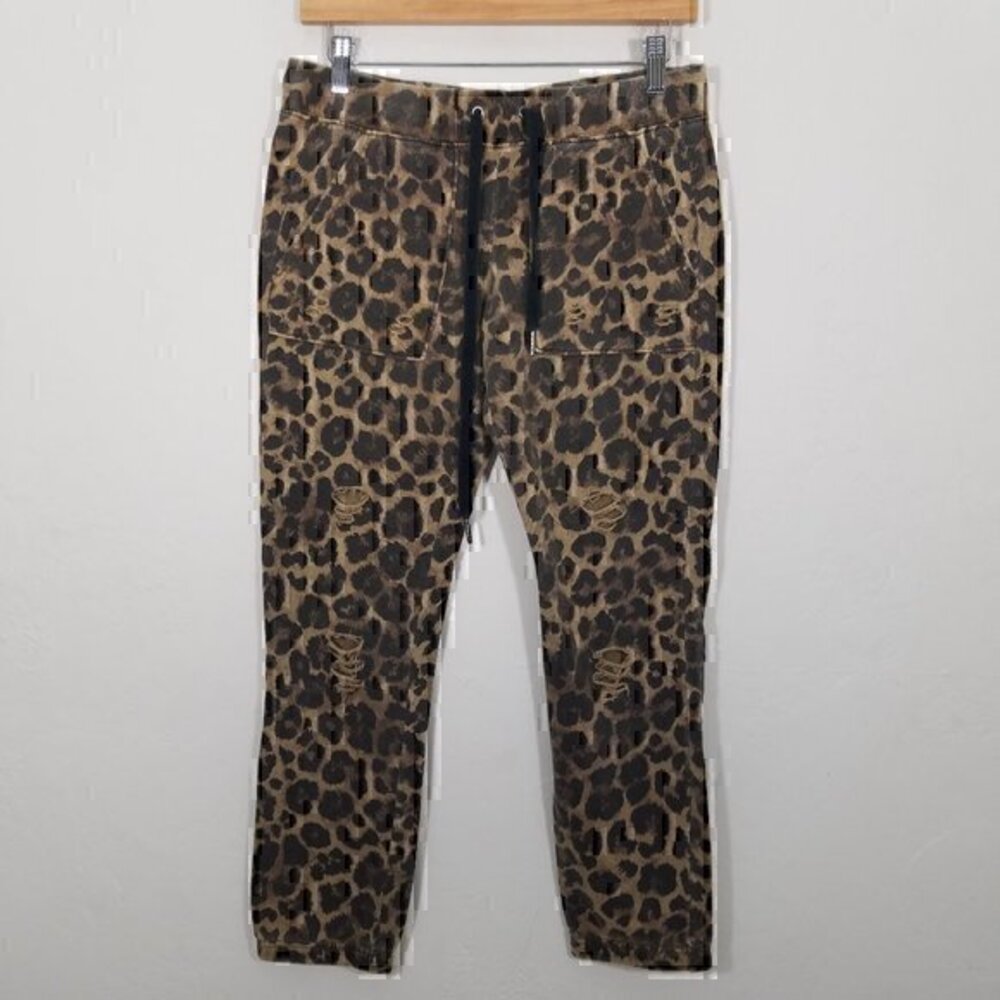Pam & Gela Distressed Sweatpants Animal Print Crop Jogger Pants Size P
